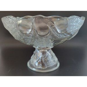 Vintage Teleflora 1985, Pressed Glass Pedestal FRUIT BOWL, Pear / Leaf Design,
